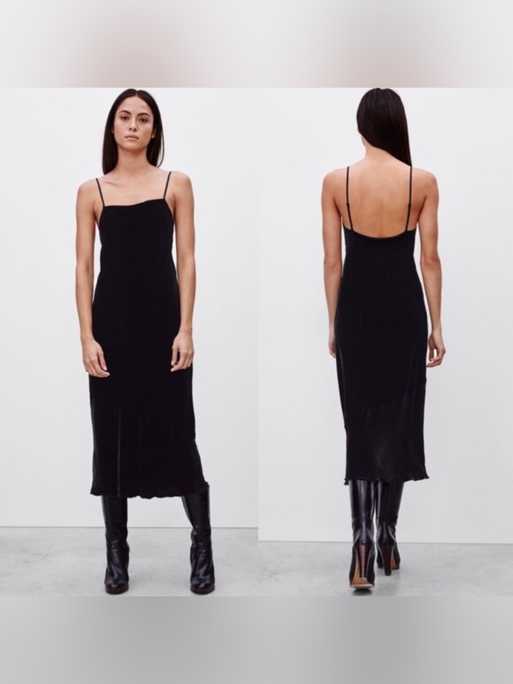 Wilfred Michelet Black Velvet Midi Slip Dress Aritzia with Silk